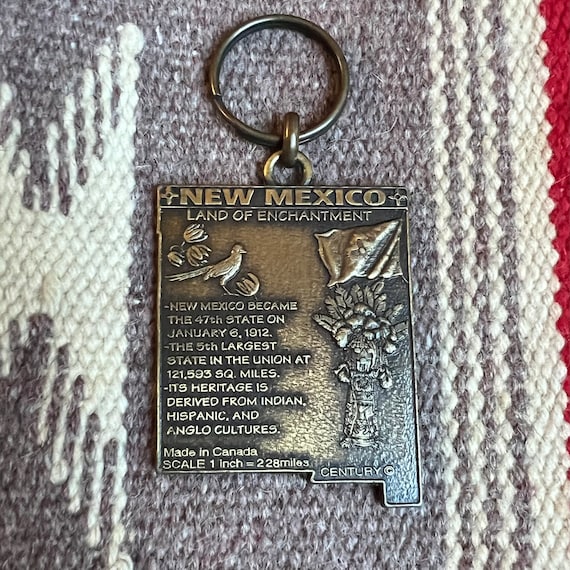 Vintage New Mexico State Brass Keychain / Key Ring - image 4