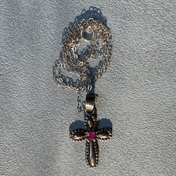 Delicate Sterling Silver Cross with Genuine Ruby … - image 5