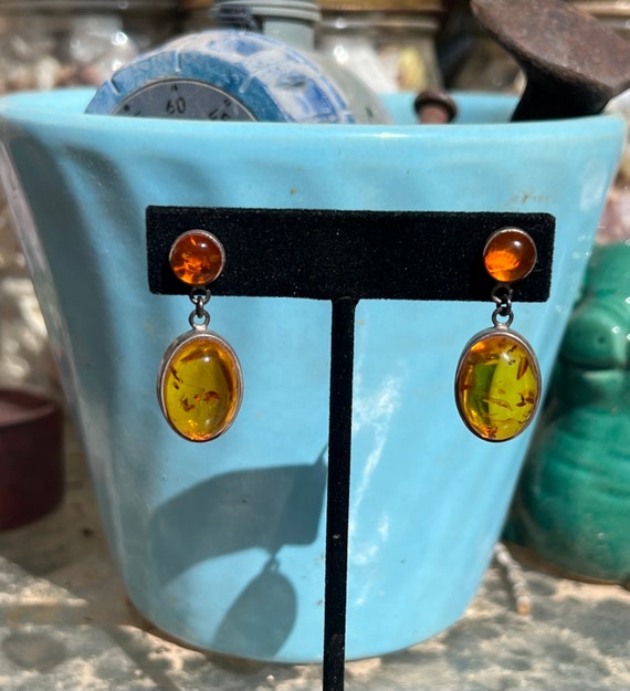 Cool Vintage Amber Earrings set in Sterling Silver - image 3