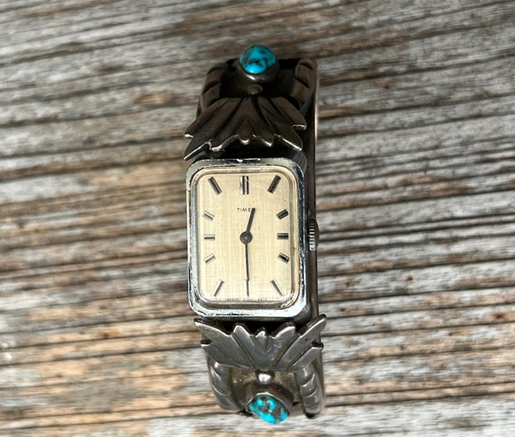 Vintage Navajo Watch Cuff with Turquoise - image 4