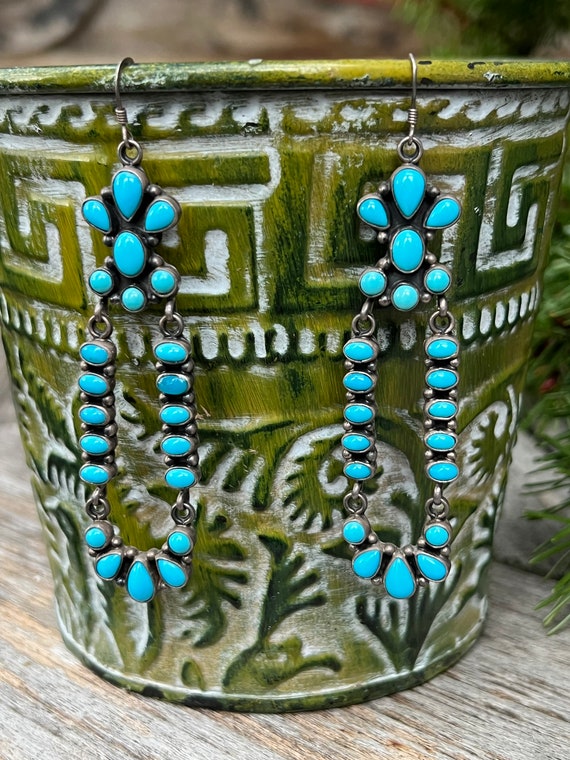 Navajo Turquoise Chandelier Earrings Sleeping Bea… - image 1