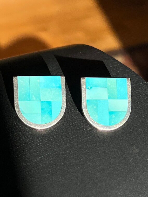 Jimmie Harrison Turquoise Intarsia Inlay Earrings