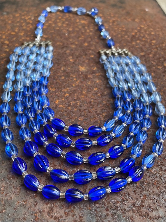 Vintage Blue Glass Multi Strand Necklace 1950’s Ja