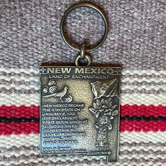 Vintage New Mexico State Brass Keychain / Key Ring - image 2