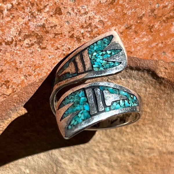Vintage Navajo Chip Inlay Crossover Ring