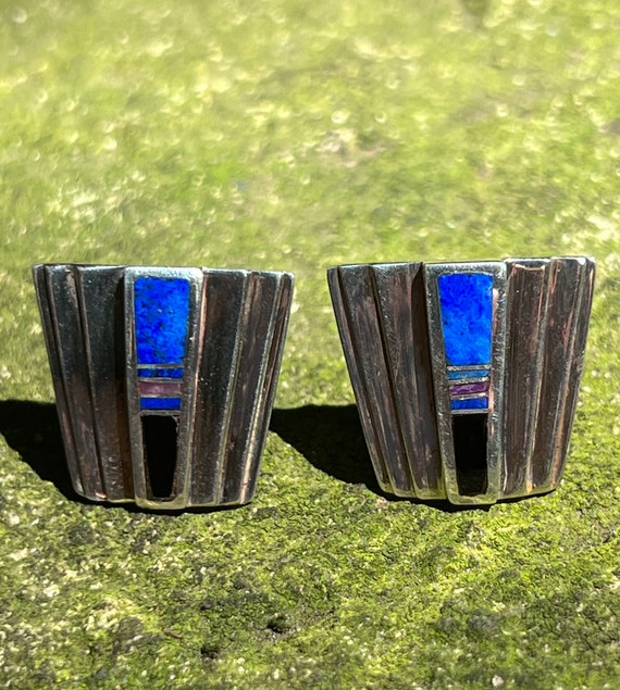 Vintage Ray Tracey Cuff Links with Lapis, Sugilit… - image 1