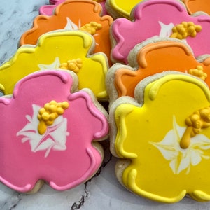 Tropical Hibiscus Flower Cookies, Luau Party Favors