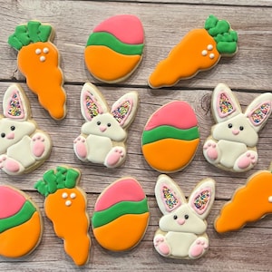 Decorated Easter Cookies (1 Dozen): Bunny, Carrot, Egg Shapes