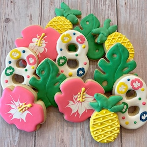 Tropical Decorated Sugar Cookies (1 Dozen): Luau Birthday Party Favors