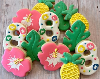 Tropical Decorated Sugar Cookies (1 Dozen): Luau Birthday Party Favors
