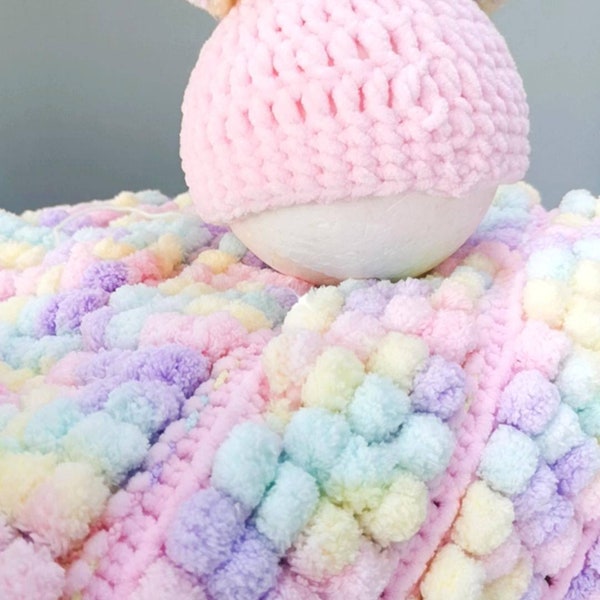 Pastel Delight pompom blanket set, irish baby blanket , pompom blanket,