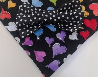 Black hearts dog bandana, Valentines dog bandana, Irish dog bandana, reversible dog bandana.