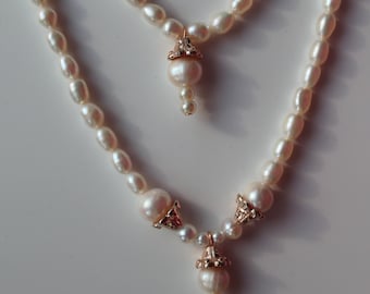 Pearl and Rose Gold Wedding Set