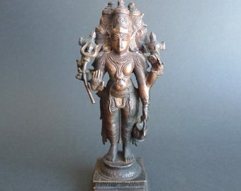 Trimurti Bronze Statue | Brahma, Vishnu and Shiva Antique Murti from India | Rare Bronze Statue