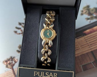 Vintage PULSAR Gold Tone Tank Watch With New Black Leather  display picture 1