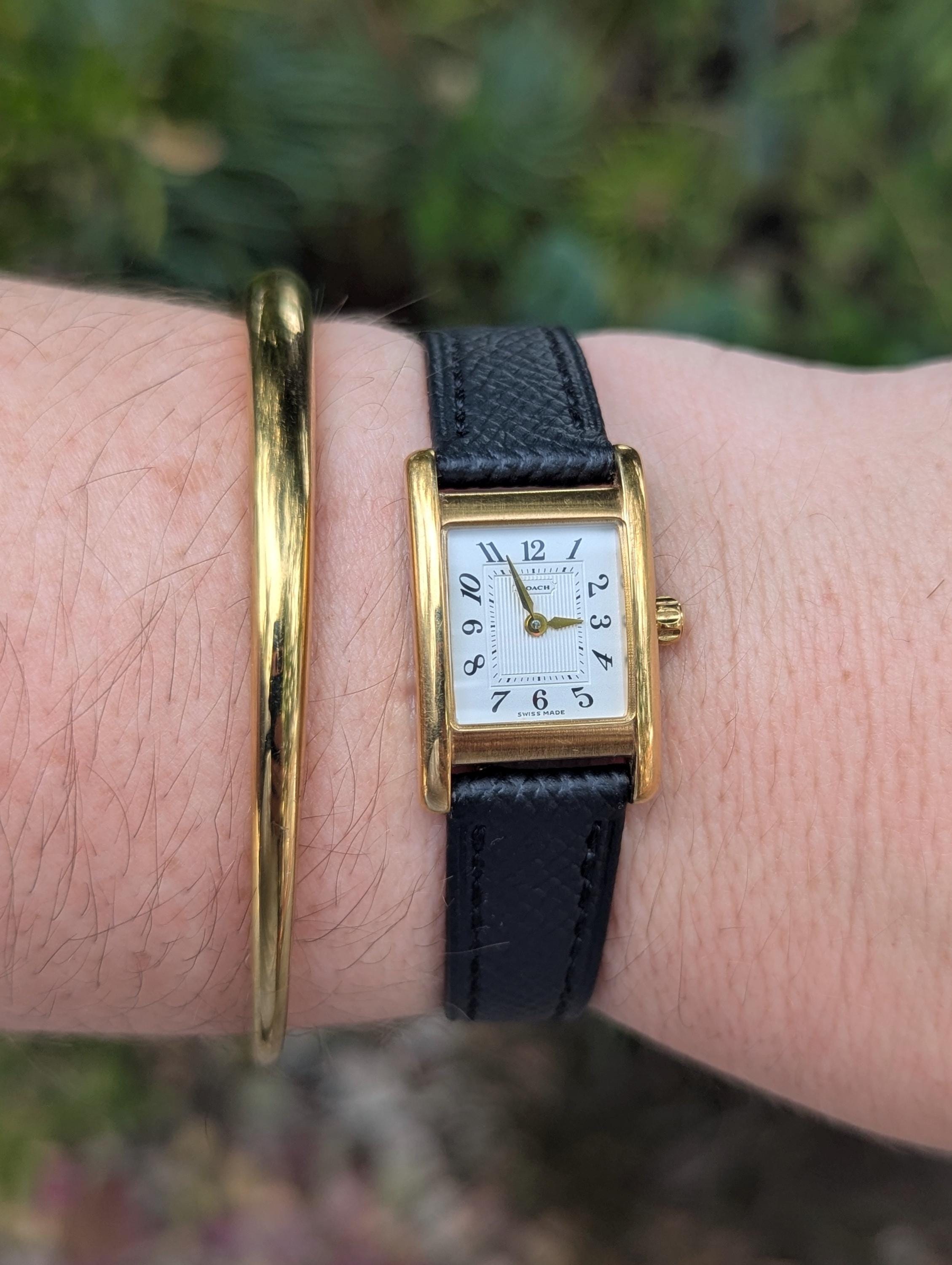 Vintage COACH Gold Tone Tank Watch: New Leather Band, Quartz