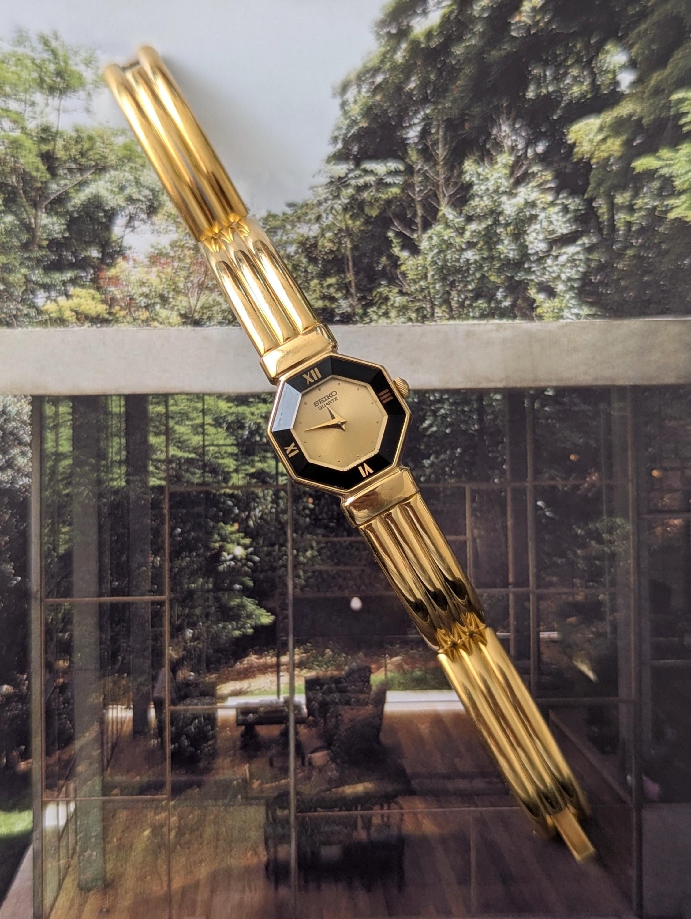Vintage Seiko Gold-Tone Octagon Quartz Watch 1400-8019 w/Safety Chain Seiko Watch Women 13mm Gold Dial Gold Tone Octagon 1320-5989  main image 2