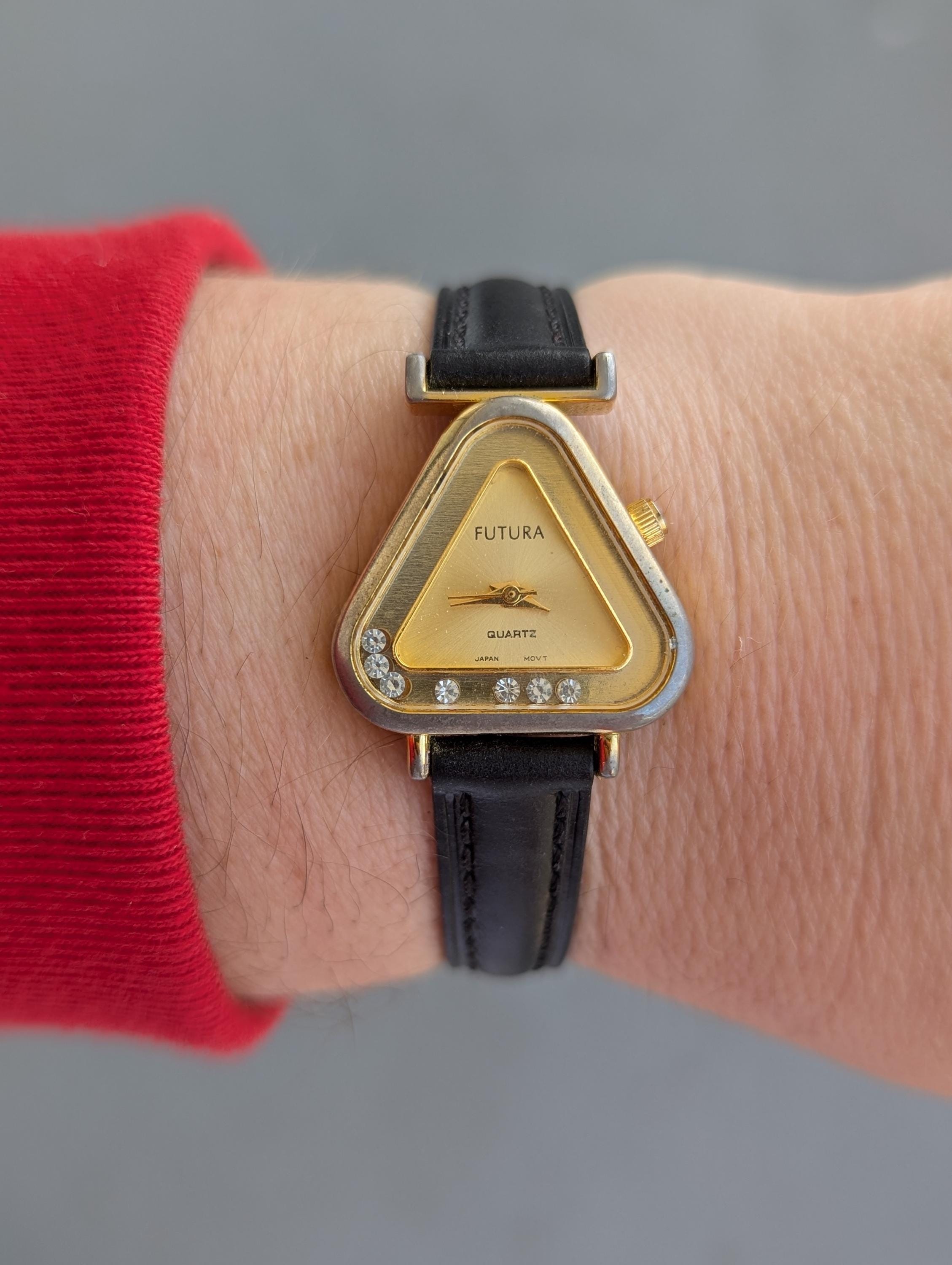 Vintage FUTURA Gold Tone Quartz Watch With Triangle Bezel