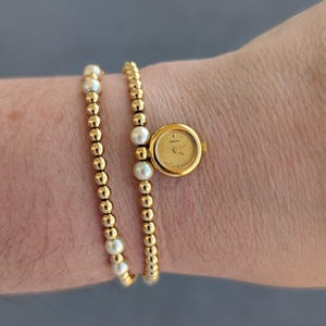 Vintage Seiko Gold Tone Pearl Watch: Double Wrap Band, Original Box