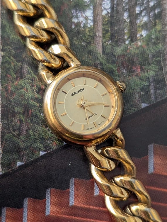 Vintage GRUEN Gold Quartz Watch: Chain Link Band, New  display picture 1