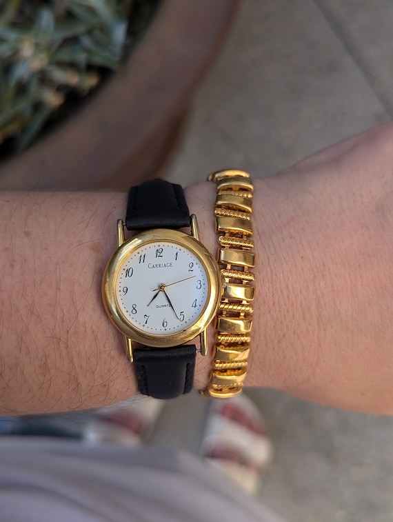 Vintage Carriage by Timex Quartz Watch With Gold Bezel New Black Leather Band and New Batteries. Best Fits up to 9 Wrist or Smaller. Etsy Canada