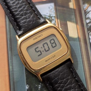 Vintage Seiko Gold Tone Digital Watch: New Leather Band