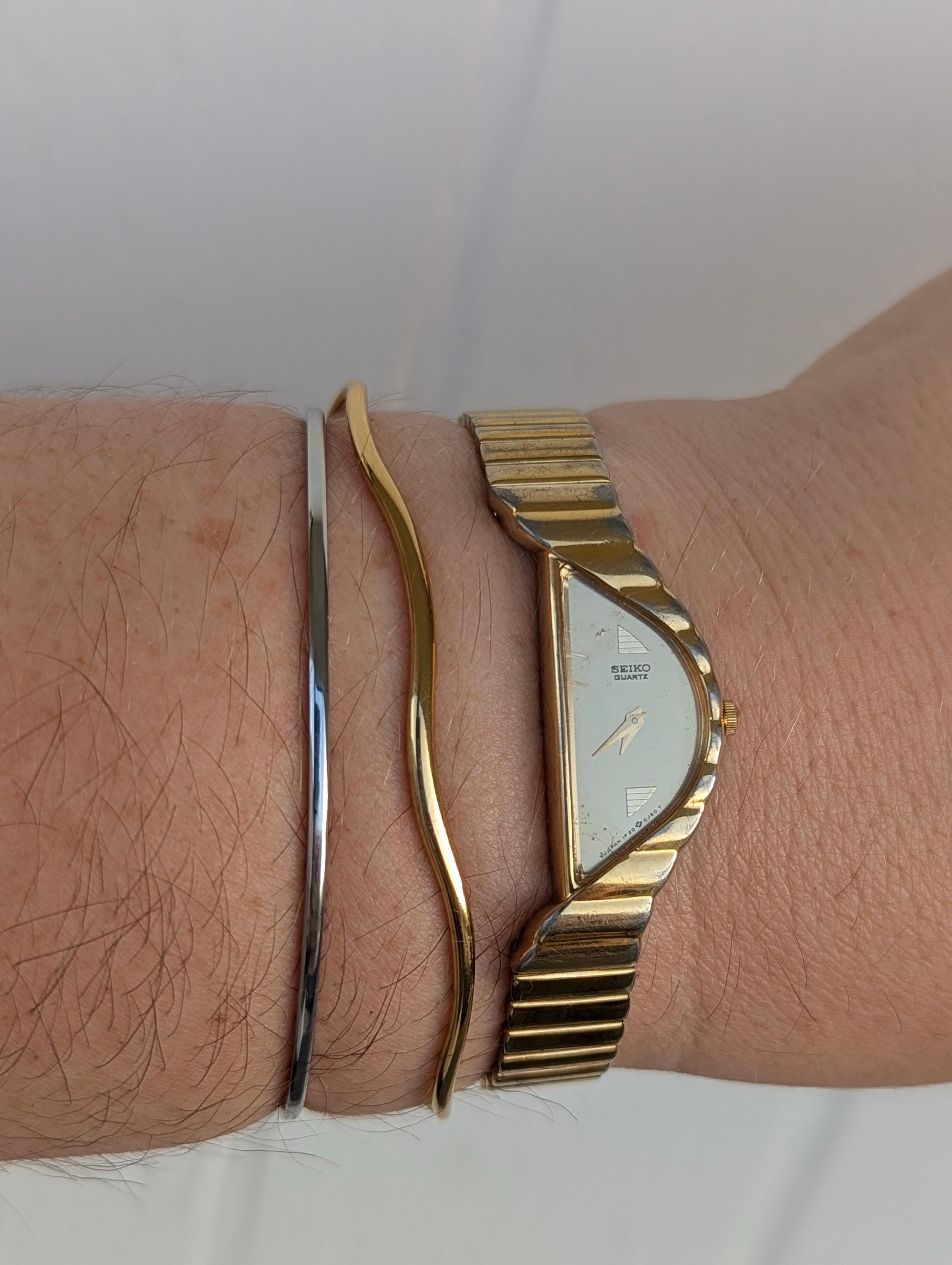 Vintage SEIKO Half Moon Watch: Gold Tone Quartz, Fits 6.5" Wrist