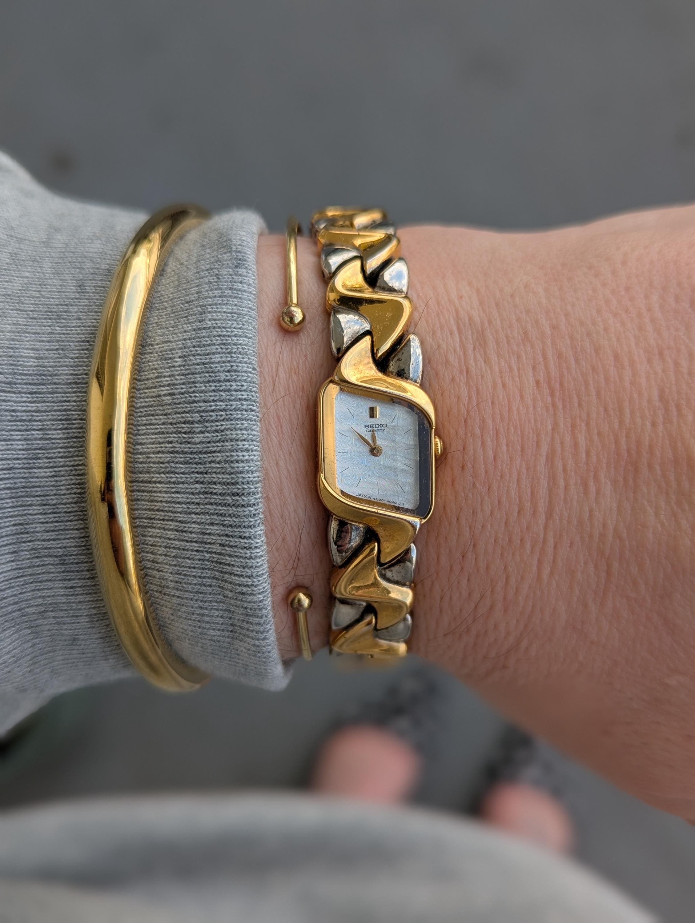 Vintage SEIKO Two Tone Asymmetrical Quartz Watch With Pearlescent