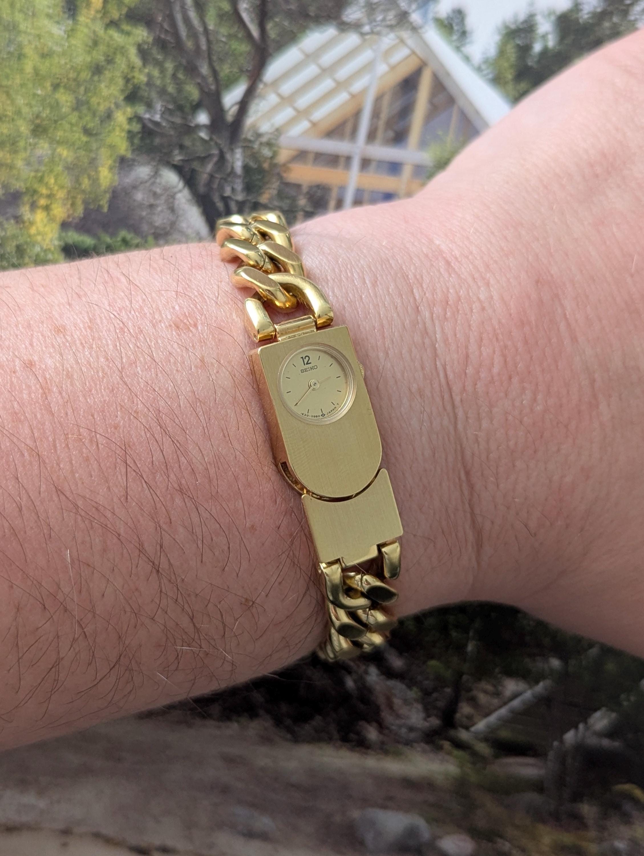 VTG Seiko 2E20-5369 Cuban Link Bracelet Gold Tone 13mm Watch Hexagon Dial Works Seiko 2e20 - Etsy main image 2