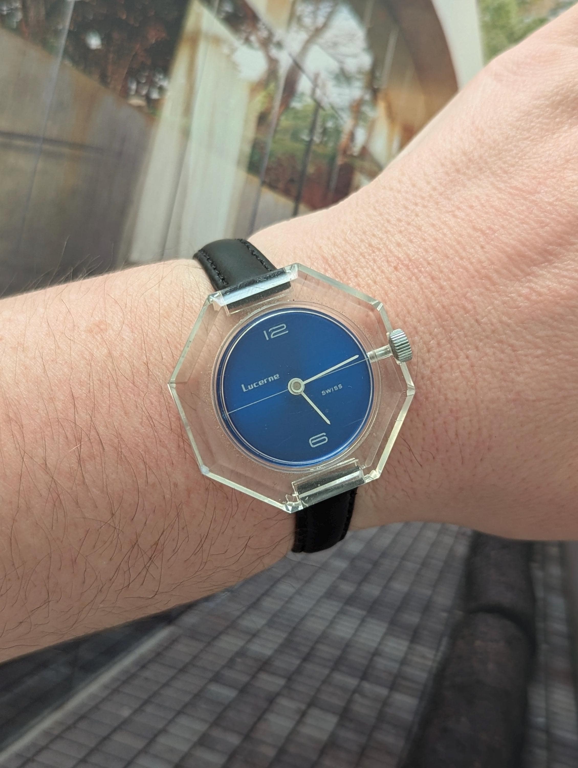 Vintage Lucerne Womens Watch 22mm Blue Enamel Black Leather Manual Wind Swiss Vintage LUCERNE Swiss Made Wind-up Analog Women main image 2