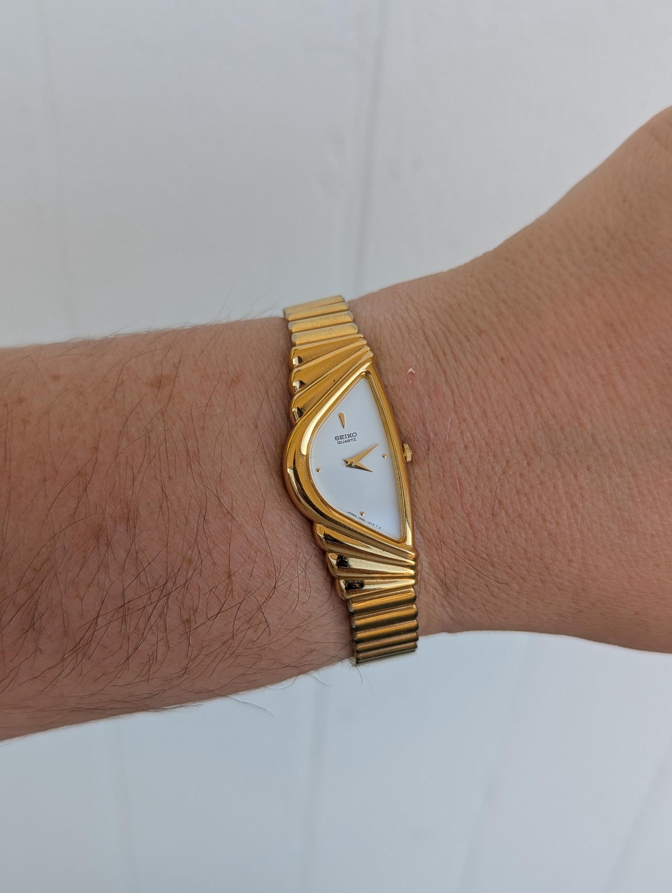 Vintage SEIKO Half Moon Wrist Watch Gold Tone Japan Quartz