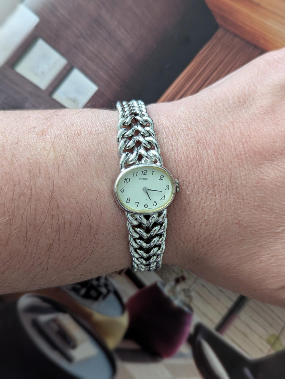 Vintage SEIKO Silver Winding Watch - Double Chain Link Band  display picture 1