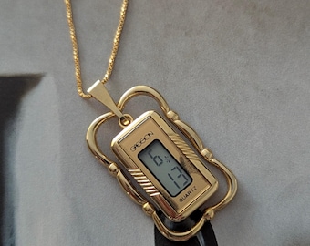 Vintage SASSON Gold Tone Digital Watch Pendant with Chain and new battery.