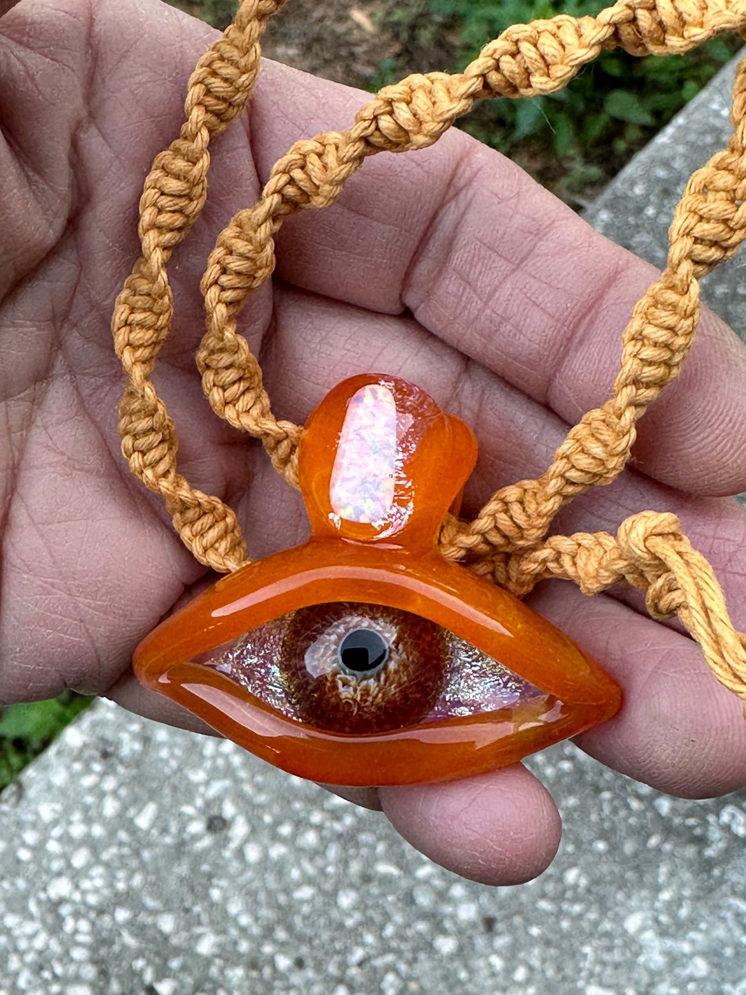 Orange Glass Eye Pendant With Gilson Opal Etsy