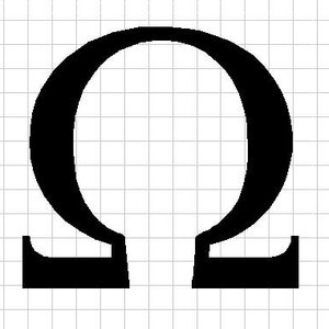 O arquivo de download digital da letra grega Omega DXF SVG AI. Percurso pronto para corte incluído