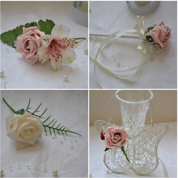 Peach Wedding Flowers Buttonholes Single Double Groom Best Man Ladies Corsage
