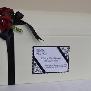 Personalised wedding card chest post box lots of colours with ribbon and rose decoration image 3