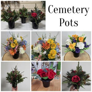 Cemetery Pot Flower Arrangement. Funeral memorial flowers all seasons