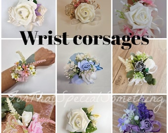 wrist corsage for prom, wedding wrist corsage, pearl or diamante corsage. Personalised wrist corsage