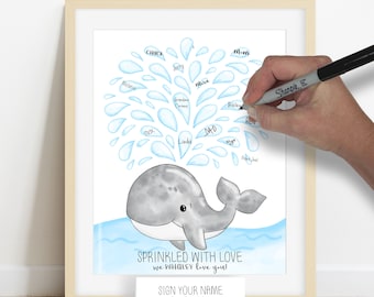 INSTANT DOWNLOAD Nautical Baby Sprinkle Signature Poster, Signature Whale, Signature Whale Poster, Whale Theme Baby Shower, Nautical Nursery