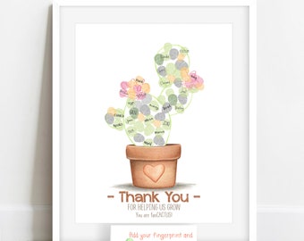 INSTANT DOWNLOAD Succulent Teacher thank you gift ideas, teacher appreciation poster, Cactus teacher gift ideas, teacher fingerprint tree