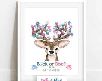 Woodland Gender Reveal Fingerprint Guestbook, Deer Antlers (Digital Download)