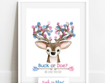 INSTANT DOWNLOAD Buck or Doe We Love You So, Woodland Gender Reveal Party Activity, Gender Reveal Fingerprint Deer Guestbook Alternative