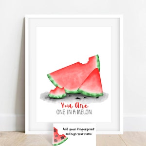 INSTANT DOWNLOAD one in a melon baby shower fingerprint watermelon, thumbprint poster, watermelon party, Teacher Gift, summer birthday party image 2