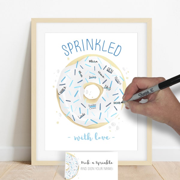 TÉLÉCHARGEMENT INSTANTANÉ Boy's Baby Sprinkle, Donut Baby Shower, Sprinkle with Love Donut Signature Poster, Boy's Sprinkle Party Decorations Idea