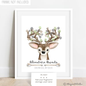 INSTANT DOWNLOAD Gender Neutral Baby Shower Deer Fingerprint Tree, Antlers and Arrows, Desert Thumbprint Guestbook Alternative, Deer Head