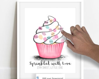 INSTANT DOWNLOAD Girl's Baby Shower Fingerprint Cupcake Guestbook Alternative, Baby Sprinkle Ideas, Pink Baby Shower Cupcakes, Thumbprint