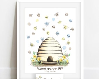 PRINTABLE thumbprint bumblebee guestbook alternative, fingerprint tree, honey bee birthday party, bee retirement party, bee kind, beehive