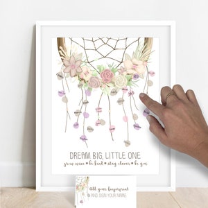 DOWNLOAD IMMEDIATO Acchiappasogni per impronte digitali della ragazza, Idee per la doccia per bambini di Boho Girl, Alternativa al libro degli ospiti, Poster di impronte digitali, Acchiappasogni