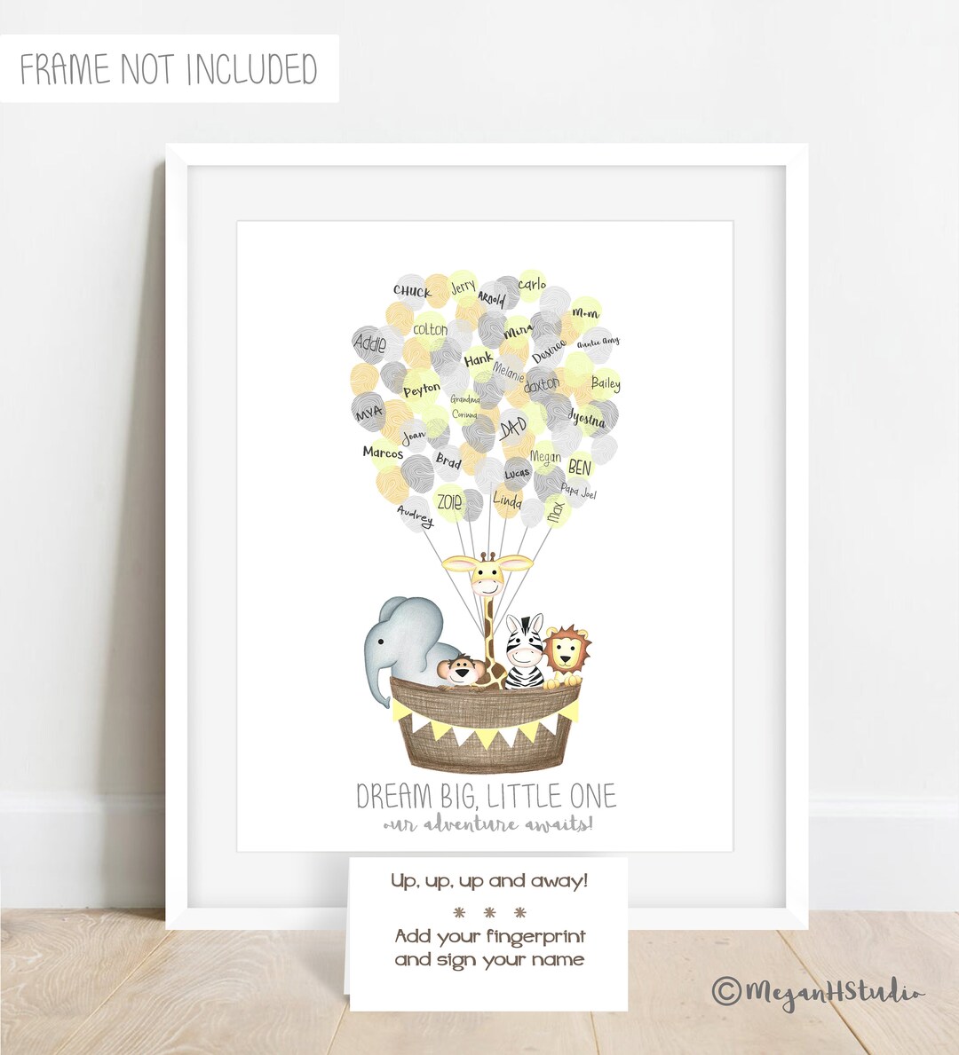 PRINTABLE Jungle Fingerprint Balloon Guestbook, Jungle Safari Animals ...